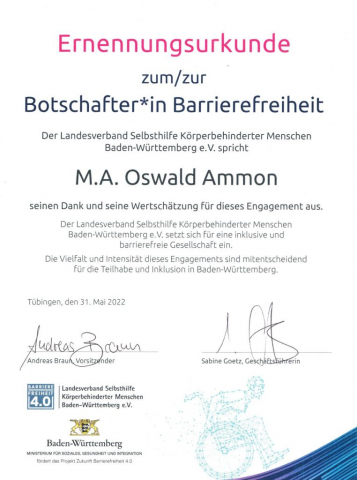 Ernennungsurkunde, Mai 2022 Ernennungsurkunde, Mai 2022