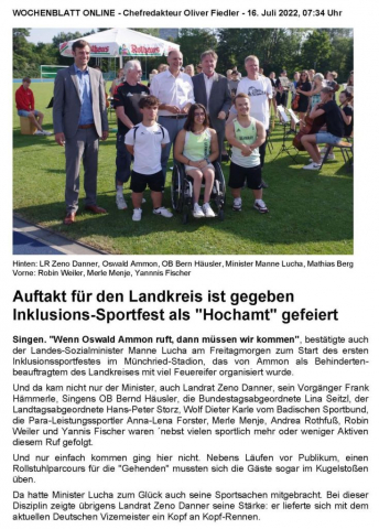 Presseartikel zum Inkusions-Sportfest Presseartikel zum Inkusions-Sportfest